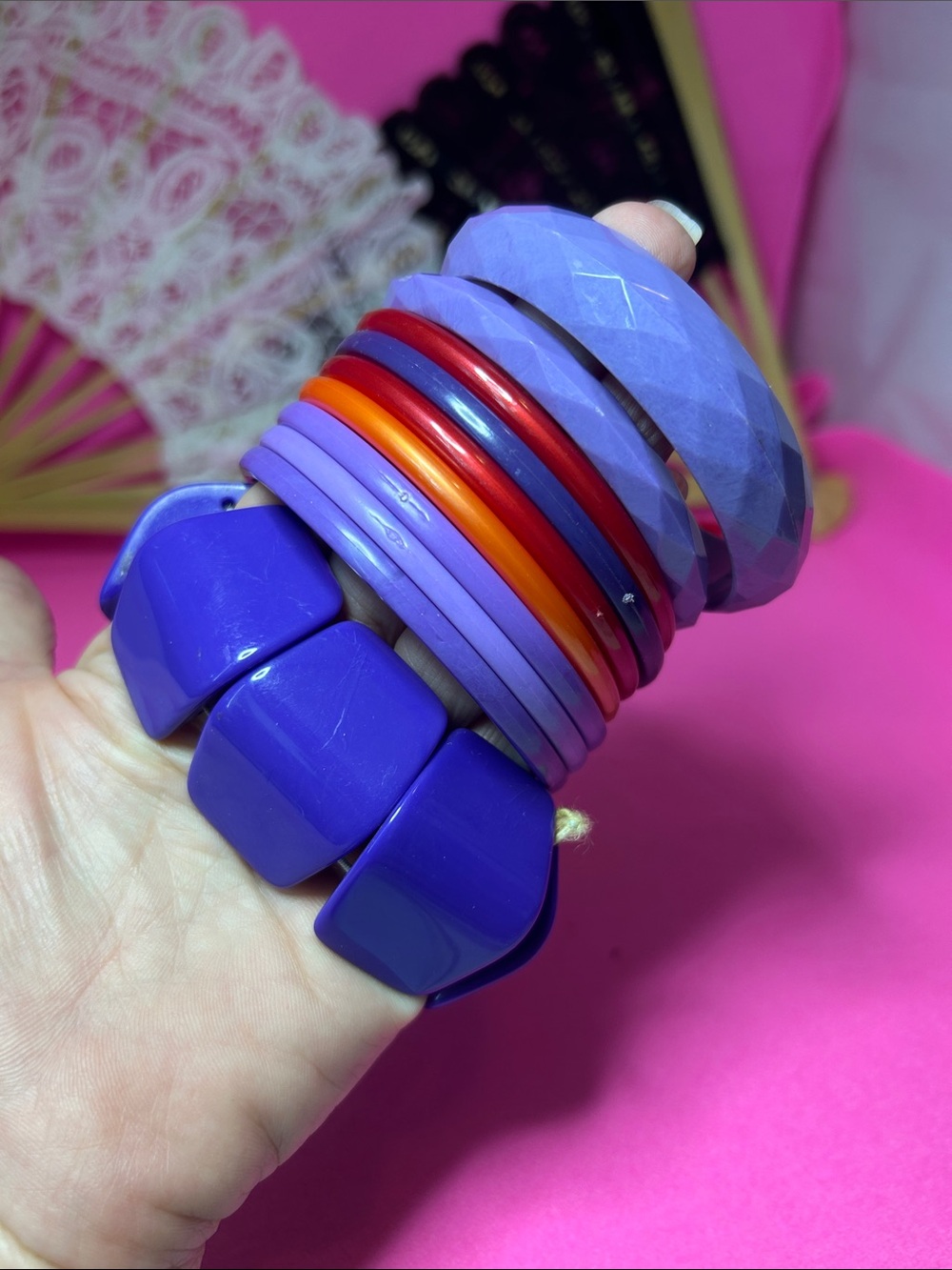 Resin Bangle Bracelet Set - Purple, Blue & Red Colorful Mixed